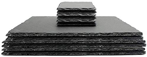 Homiu Slate Coasters and Placemats Set Grey Tableware Serving Platter Rectangular Table Mat Stone