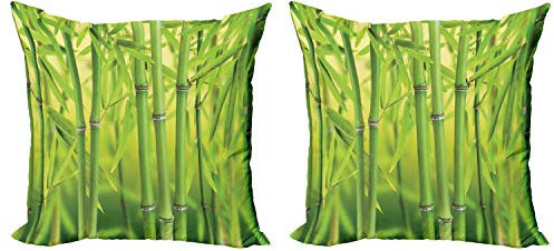 ABAKUHAUS Grün Dekokissen Kissenbezug 2er Pack, Bambussprosse Stem Wald, Modern Accent Doppelseitiger Digitaldruck, 40x40, Pfau Grün