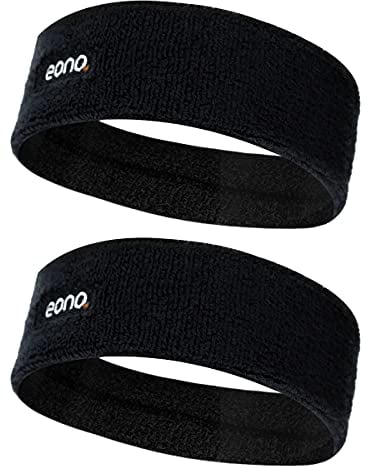 Eono Elastic Sports Headband 2Pack Unisex High Absorption Sweat Band Hair Band for Running, Fitness, Tennis & Outdoor Activities