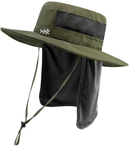 Bassdash Sonnenhut Fischerhut Bucket Hut UPF 50+ UV-Schutz Wasserdichter taktischer Angelhut mit breiter Krempe Einstellbare Größe mit Abnehmbarer Halsklappe für Männer und Frauen