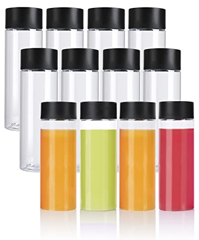 ZMCYN Lot de 12 bouteilles de jus vides en plastique avec couvercles noirs 300 ml