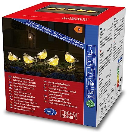 Konstsmide LED Acryl Vögel, 5er-Set, klar, 24V, Aussen (IP44), 40 warm weiße Dioden, weißes Kabel - 6291-103