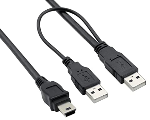 CABLEPELADO Câble double USB 2.0 de données et d'alimentation | Câble Dual-Power | Connexion 2 x USB mâle vers Mini USB Type B | Convient pour disques durs externes et autres appareils | Noir | 50 cm