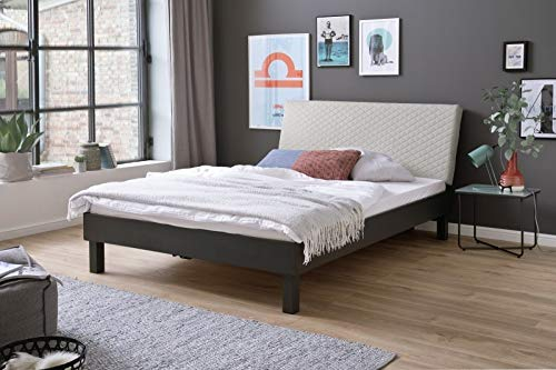 möbelando Metallbett Doppelbett Rahmen Gestell Ehebett Bett Boston 180x200 cm grau-beige