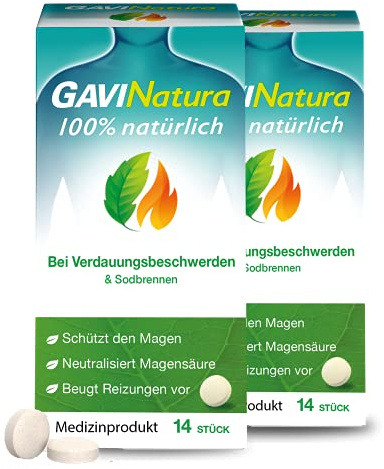 GAVINatura Lutschtabletten bei Verdauungsbeschwerden & Sodbrennen - 100% natürlich - Schützt den Magen & neutralisiert Magensäure - 2x14 Stück
