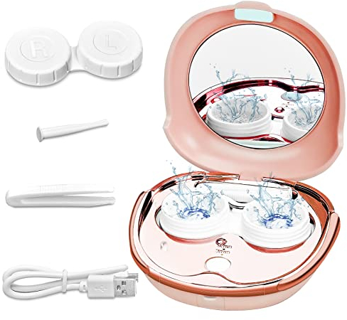 GDNSPOT Ultrasonic Portable Contact Lens Cleaner, Automatic Contact Lens Cleaning Machine with USB Charging Cable, Pink, Portable