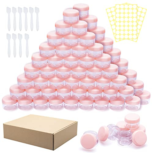 100 Pièces de Récipient Cosmétique de 5 ML Vide -Pot de Voyage en Plastique Rond Rose Peuvent être Utilisées pour Le Baume à Lèvres, La Lotion, La Crème, Les Pilules