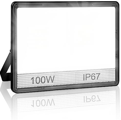 TASINUO Projecteur LED Exterieur 100W, 2 en 1 IP67 Imperméable Spot LED Extérieur, 10000LM 7000K Blanc Froid Eclairage de Sécurité LED, Luminaire Exterieur Pour Patio, Terrasse, Jardin, Garage, Usine