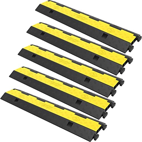VEVOR Rampa de Protección de Cable 5 Piezas 2 Vías Canaleta Pasacables de Suelo 3,2x3,1cm Protector de Cables Caucho y PVC Capacidad de Carga 4,989kg Cubiertas de suelo para Cables Negro y Amarillo
