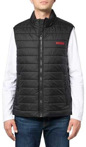 HUGO Men's Stand Collar Puffer Vest, Black Oil, XXL