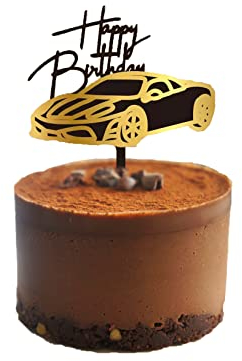 Décoration de gâteau d'anniversaire en acrylique, motif voitures sportives, noir et doré