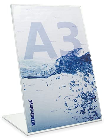 DIN A3 Werbeaufsteller als Premium L-Ständer, transparenter, standfester Tischaufsteller als L-Aufsteller aus 4.0 mm original PLEXIGLAS mit Anti-Rutsch-Noppen für einen sicheren Stand