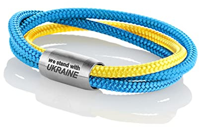 Q-Sportz Maritimes Seemannsgarn Segeltau Armband Ukraine, 8mm, inklusive gravierter Verschluss, 50% spenden wir, Matrose (stahlfarben), XL - Gelenkumfang von 18 cm bis 21 cm