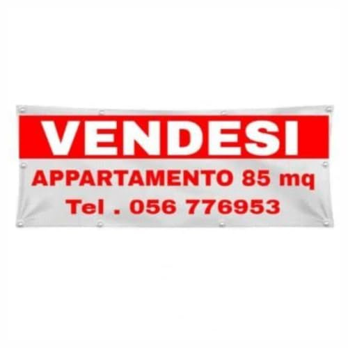 Banner Striscione VENDESI con SCRITTA E NUMERO Personalizzabile - Banner PVC Da Esterno GARANZIA 10 ANNI (200X100 CM)