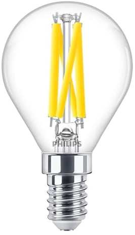 Philips Master LED E14 Golfball Filament Clear 5.9W Dimmable LED Bulb – Dim to Warm 2200K–2700K, CRI 90+ Best Colour Rendering, 806lm, Energy Efficient 60W Incandescent Replacement, Filament Lamp