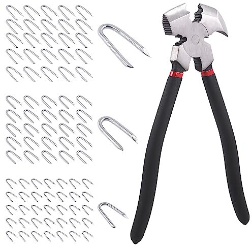 Swpeet Lot de 151 pinces de clôture de 25,4 cm et 3 tailles de 1,9 cm, 1,6 cm, 1,9 cm, 3/2 cm, outils de clôture, pince arrache-ongles, agrafes en fil d'acier pour clôture, treillis métallique et