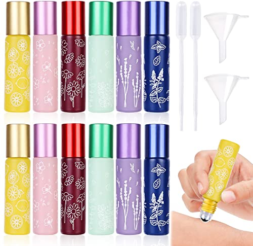 16 Stück Ätherische Öle Roller Flaschen,Glas Roller Flaschen,Roll On Flasche Leer 10ml mit Edelstahl Roller Bällen,Nachfüllbar Roll-on Multicolor Glasflaschen für Ätherisches Öl Aromatherapie Parfüm