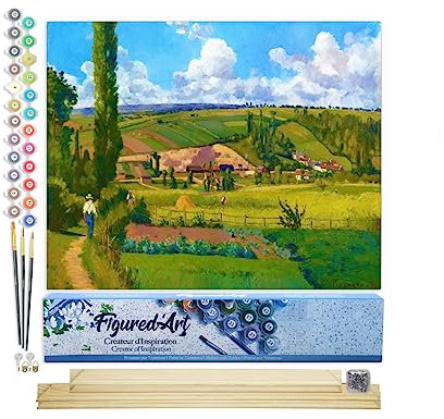 Figured'Art Peinture par Numéro Adulte Paysage aux Pâtis - Camille Pissarro - Activité Manuelle Kit de Loisir Créatif DIY Numéro d'Art Complet - 40x50cm avec châssis en bois à monter