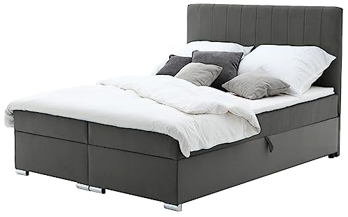 Healancy Biomedical Boxspringbett 160 x 200 cm - Bett mit Bettkasten - Gross Stauraumbett - Modern Polsterbett mit Conteiner, Topper und Bonellmatratze, Doppelbett - Schlafzimmer - Dunkelgrau