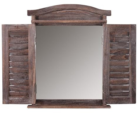 Décoshop26 Miroir Mural Forme fenêtre avec Volets 53x42x5cm en Bois Marron Vieilli 04_0005484