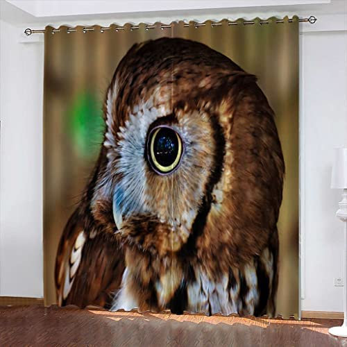 Vorhang Blickdicht Schlaufenschal Tierische Eule 2 Stücke 170 (B) X 200 (H) cm Verdunkelungsvorhang Schlaufen Gardinen Für Wohnzimmer Schlafzimmer Kinderzimmer Verdunklungsvorhänge