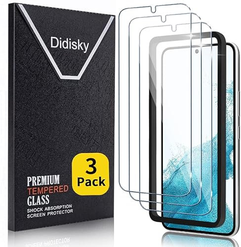 Didisky 3-Unidades Cristal Templado Protector Pantalla para Samsung Galaxy S22 5G 6.1'',(no para S22 Plus, S22 Ultra) Con Marco de Montaje, Desbloqueo de huellas dactilares, Sin Burbujas, 9H