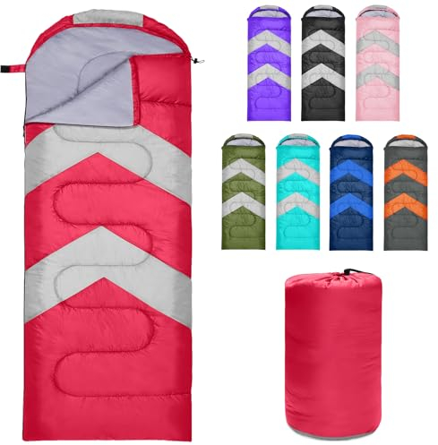 Zusentee Schlafsack 3-4 Jahreszeite für Outdoor Camping Warme Einzelne Erwachsene Wasserdicht Leichter Ultraleicht Schlafsack für Erwachsene Kinder Camping Wandern, Reise,Rot