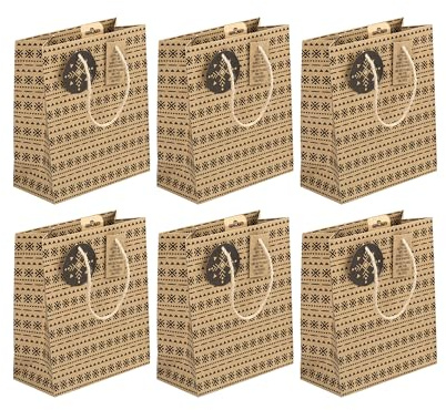 Clairefontaine 32457-3Cpack - Packung 6 Geschenktasche - Tüte Kraft, Format M (21,5x10,2x25,3 cm), 210g, geeignet für Geschenke, Tanit auf Kraftpapier, 1 Pack