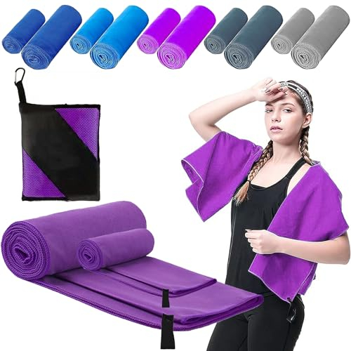 Mikrofaser Handtuch 2er Set, Groß (180*80cm) & Klein (80*40cm), Farbecht Mikrofaser Badetuch, Schnelltrocknend Microfaser Handtücher, für Sporthandtuch, Strandtuch, Badetuch und Reisehandtuch