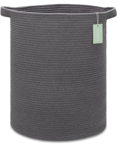 BOSROTY Large Cotton Rope Laundry Hamper 72L, Tall Baby Nursery Hamper, Woven Storage Basket for Living Room Bedroom, Laundry Basket for Storage Toys Clothes Towels, 40 x 55 CM, Dark Gray