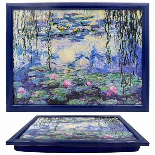 Lesser & Pavey Painting Print Cushioned Lap Tray | Bean Bag Lap Trays With Padded Cushion | For Laptop Drinks Food Breakfast | Lovely Cushioned Lap Tray For Home & Office - Claude Monet