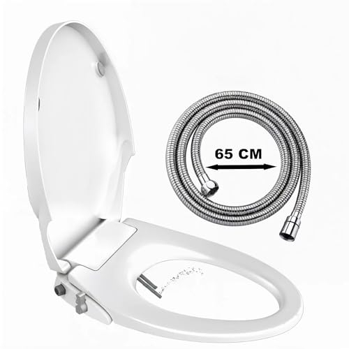 Bidoh - Bidet Japonais - Pulvérisateur d'eau intégré - Deux buses autonettoyantes - Cuvette de Toilette japonais - forme en D + tuillot 65 Cm