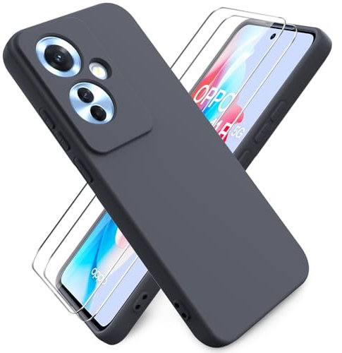Ikziwreo - Funda para OPPO Reno11 F 5G, con 2 Pack Protector de Pantalla de Vidrio Templado, Carcasa de Silicona Suave Ultrafina, a Prueba de Golpes y Caídas - Gris Oscuro