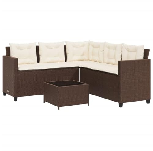 vidaXL Gartensofa in L-Form, Ecksofa mit Tisch Kissen, Lounge Set für Garten Terrasse, Sofa Garnitur Gartenmöbel, Braun Poly Rattan
