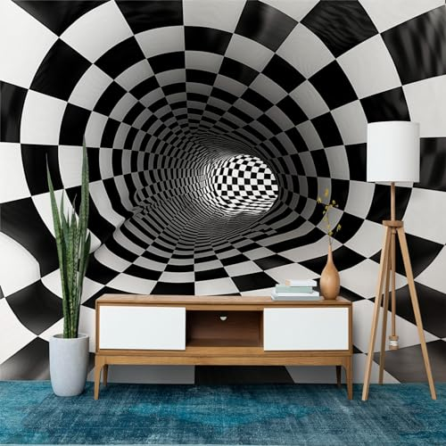 Fototapete Geometrie Abstrakt Tunnel Quadrat Tapeten Moderne Wanddeko, Schwarz und Weiß Vlies Tapeten Wandtapete Fototapete für Wohnzimmer Schlafzimmer Büro oder Flur, 250 x 175 cm (B x H)