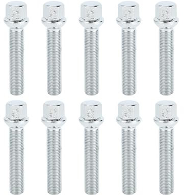 TUCKBOLD Bullone per Dado Ruota a Sfera M14x1.5mm per Volkswagen 19mm Esagono 65mm Lunghezza Asta Robusto | Bulloni Estesi Tono Argento 10 Pezzi