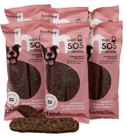 Beruhigungsmittel für Hunde – Hanfred SOS Stangerl mit Pferdefleisch, Anti-Stress Snacks bei Angst & Nervosität – natürliche Hilfe bei Silvester, Autofahren – sofortwirkung & für Allergiker (6 x 65g)