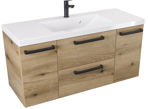 Furni Loft-Waschbeckenunterschrank 100 D ATH DC - Mattes Holz - Schwarzer Mattgriff