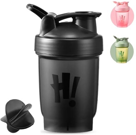 hzbaiyi Shaker de protéines avec boule de mélange anti-fuite et couvercle à rabat en plastique - Bouteille d'eau sécurisée à rabat - Shaker de protéines et de compléments alimentaires - 400 ml