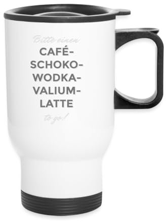 Spreadshirt Bitte Einen Café-Schoko-Wodka to go Witzig Spruch Thermobecher mit Tragegriff, One size, Weiß