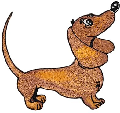 Dackel Hund Aufnäher zum aufbügeln oder aufnähen Bügelbild Dachshund Teckel Bügelpatch Aufbügler für Kleidung gestickter Bügelflicken Applikation Patch Größe 9,2 x 8,5 cm