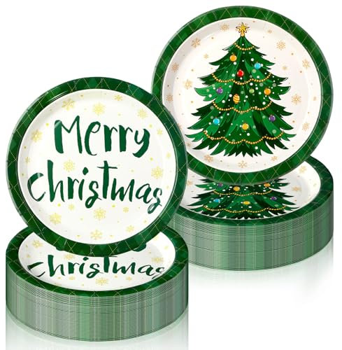Nuenen Lot de 40 assiettes en carton jetables de Noël de 22,9 cm - Décoration de table de Noël - Vert