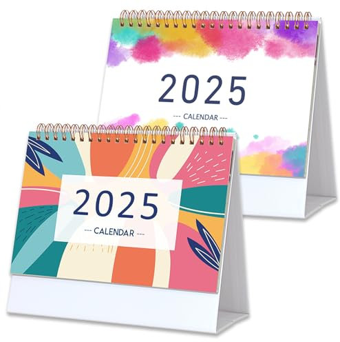 2 Stück Tischkalender 2024/2025 - Stehkalender von Juli.2024 bis Dez.2025, 18 Monate Schuljahr Flip-Monatskalender mit Monatsplaner, Ideal für Büro und Zuhause, Perfekte Zeitmanagement, 17,5 x 19 cm
