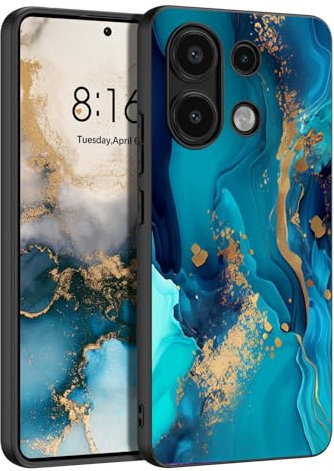 BENTOBEN Handyhülle für Xiaomi Redmi Note 13 4G Hülle, Xiaomi Redmi Note 13 4G Case Leuchten im Dunkeln Slim dünn Fluoreszenz Gold Blau Marmor Muster PC Schale TPU Bumper Kratzfest Schutzhülle Hülle