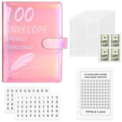 Sparbuch für Geld Challenge 100 Envelope Challenge Binder A5 Fun Way to Save €5,050, 100 Envelope Saving Challenge Geldsparmappe Geldsparen Spar Challenge Geld Sparen Challenge Sparchallenge Budgeting