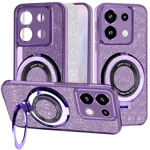 WOWUDI Per Magnetica Cover XiaoMi RedMi NOTE 13 5G Trasparente con Anello Supporto Compatibile con Aspirazione magnetica per auto,Sottile Silicone 2 in 1 Copertura Separabile- Viola