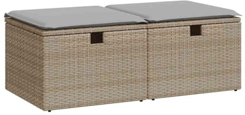 vidaXL 2-TLG. Garten-Sofagarnitur mit Kissen Beige Poly Rattan Akazie, Outdoor Sofagarnitur, Gartensofa Set, Lounge Set, Sofagarnitur Terrasse