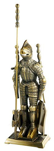 SmPinnaA Rustikales Goldenes Kaminbesteck-Set, Mittelalterlicher Ritter-Kaminbesteck-Ständer Aus Gusseisen, Zange, Schaufel, Bürste, Schürhaken-Zubehör-Set
