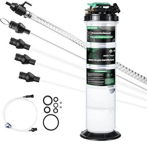 HTZSSON 9.5 L Manual Pneumatic Fluid Extractor, Oil Change Vacuum Pump Extractor with 4 Tubes and A Brake Bleeding Hose for Automotive, Boats