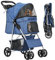 YITAHOME Hundewagen Haustiere Buggy bis 15kg, Hundebuggy mit Netzfenstern & Getränkehalter & Ablagekorb, Katzenbuggy für Hunde Katzen (Blau)